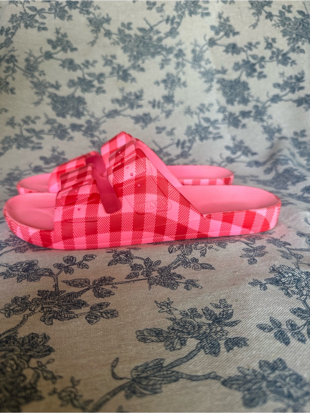 JCrew x Moses Pink Checkered Slide Sandals - Women's Casual Summer Slip-Ons